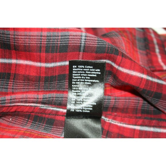 KAVU Red Plaid Flannel Shirt Dress Women S Elbow Patches Fall Festival Cabincore - Picture 5 of 8